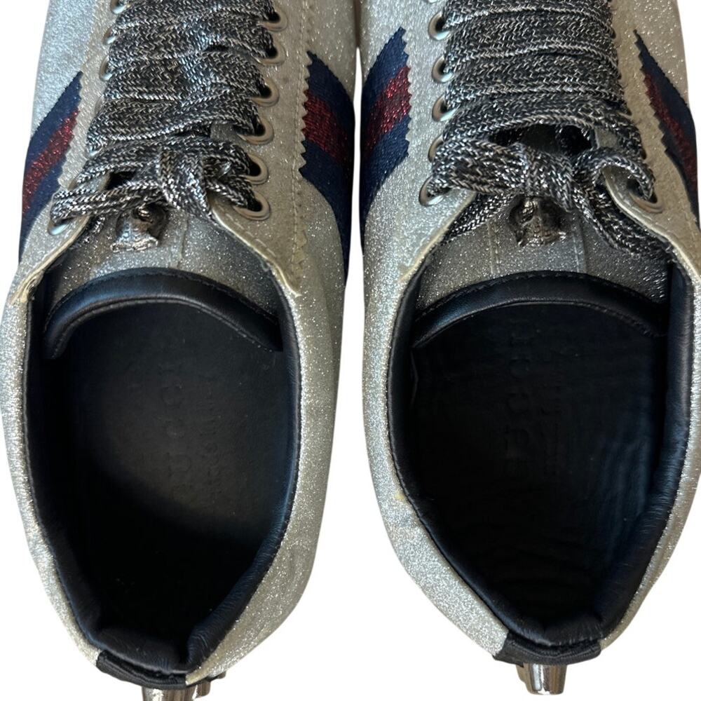 Gucci Bambi Silver Glitter Web Sneaker 39 Spiked - Picture 5 of 16